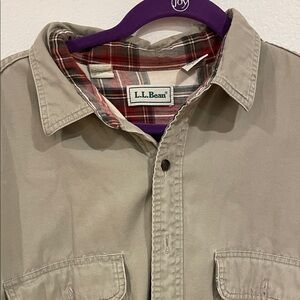 L.L. Bean Khaki Shirt with Plaid Accent